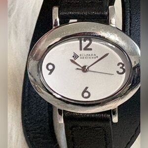 Silpada Sterling Silver Oval leather wrap Watch with Black Strap